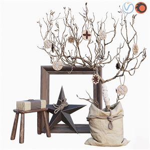 Modern dry branch ornament bag picture frame 3d model